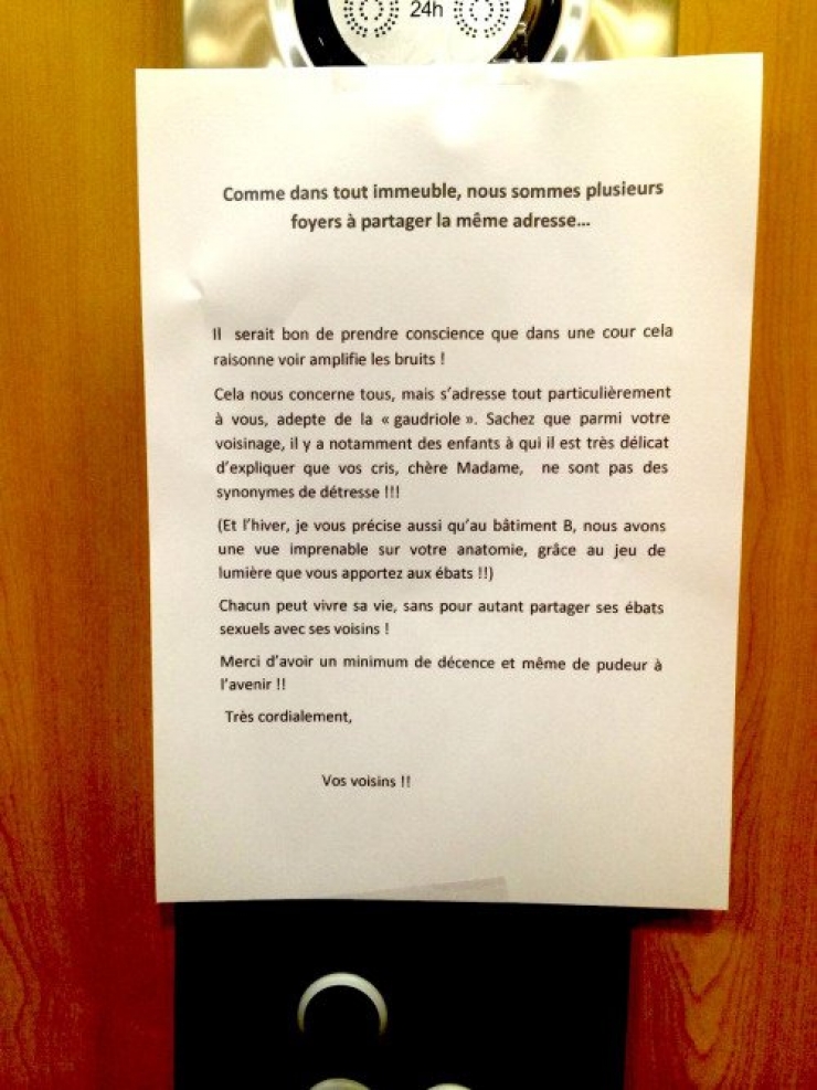Illustration de l'article : Top 20 des messages de ras-le-bol postés à l'intention des voisins...