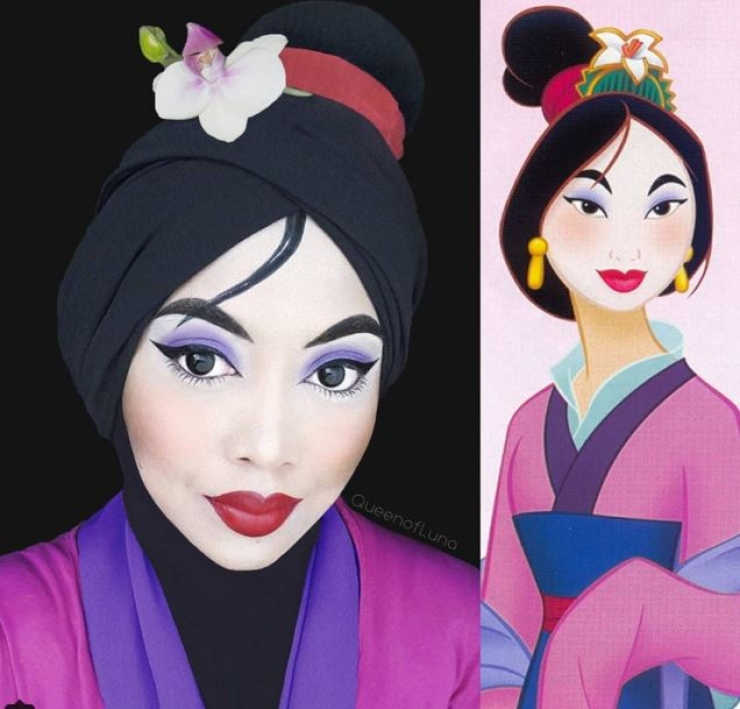 Illustration de l'article : Elle se transforme en personnages Disney à l’aide de son Hijab… En Jasmine c’est vraiment épatant !