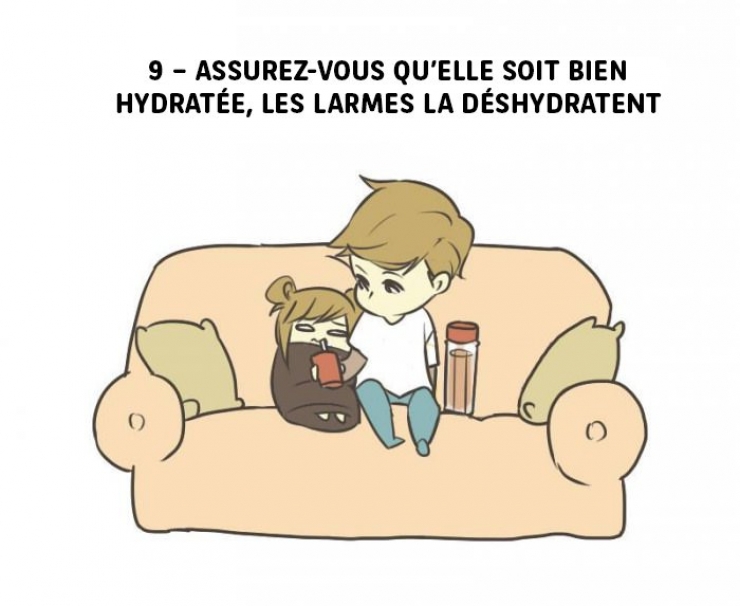 Illustration de l'article : En 10 étapes, cette illustratrice nous montre le meilleur moyen de prendre soin de quelqu’un de triste !