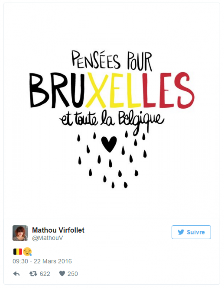 Illustration de l'article : Attentats de Bruxelles: Les hommages pleuvent déjà, en voici 20 qui prouvent aux terroristes qu'on ne se soumettra JAMAIS !