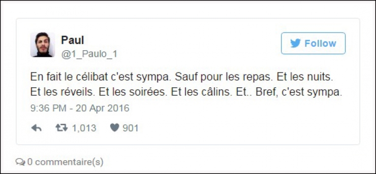 Illustration de l'article : Vive la vie de célibataire... ou pas ! Voici les 12 meilleurs tweets sur le sujet.
