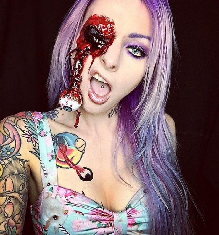 Illustration de l'article : Quel est le maquillage d'halloween le plus flippant de cette sélection de réalisations signées Sarah Mudle ?