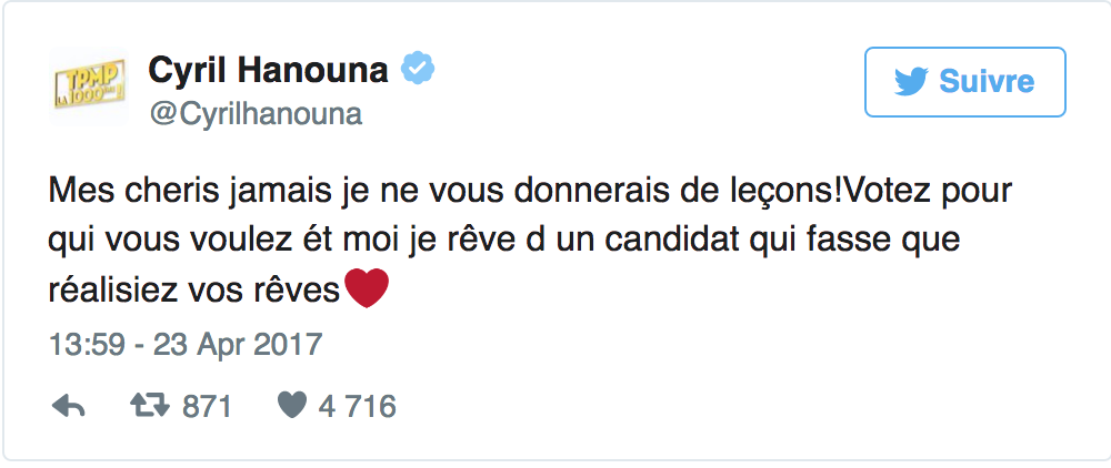 Illustration de l'article : Des internautes s'agacent parce que Cyril Hanouna dévoile "une partie" de son vote au 1er tour.