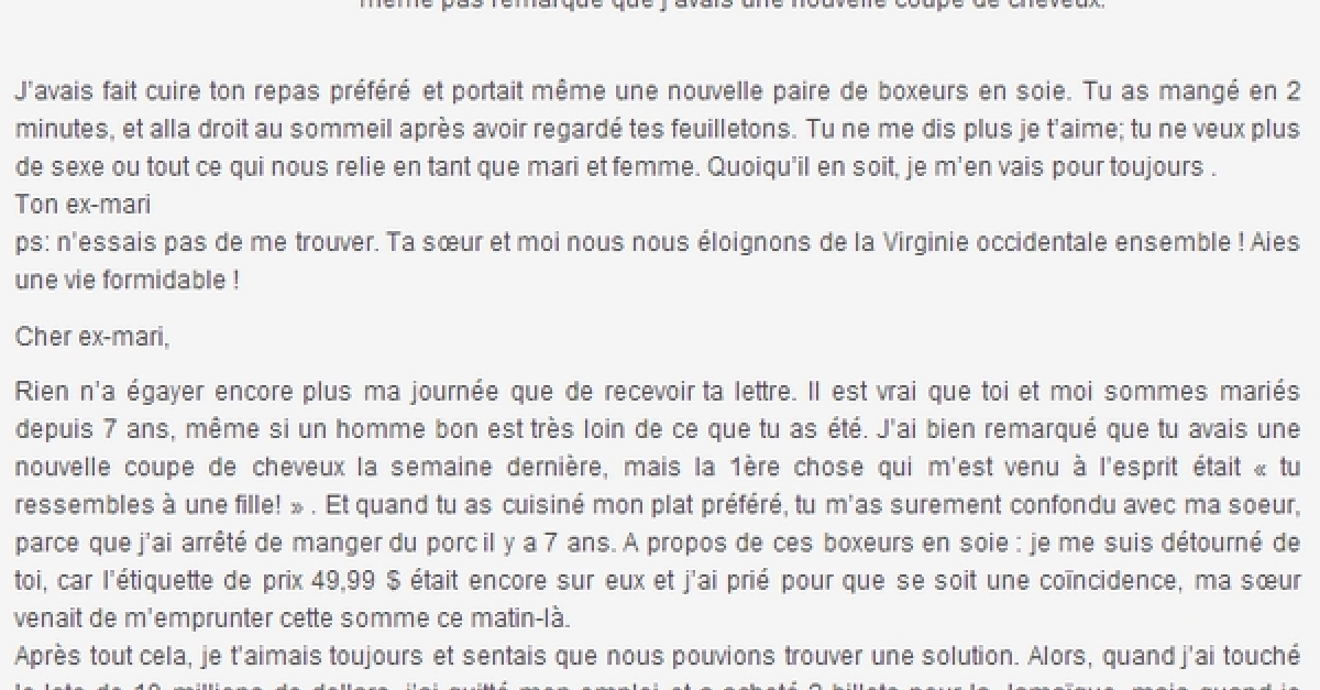 La meilleure lettre de divorce jamais vue!
