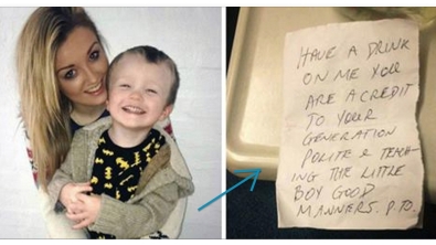 Illustration : Un inconnu remet 7 euros et un petit mot à cette maman pour une raison formidable!