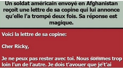 Illustration : "La réponse géniale d'un soldat à la lettre de sa femme qui lui annonce son infidélité ! "