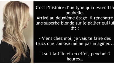 Illustration : "C'est l’histoire d’un type qui descend la poubelle. Arrivé au deuxième étage..."