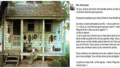 Illustration : "Un papa montre à son fils où vivent les gens pauvres. La réponse du petit vaut tout l'or du monde !"