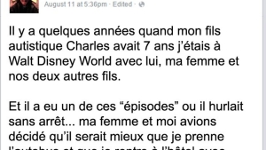 Illustration : "Son enfant autiste est en train de faire une crise dans le bus. Un inconnu se penche alors et lui dit ceci: "