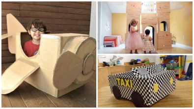Illustration : "Voici 15 idées de jouets pour enfants, à fabriquer avec des boites de carton…Des idées de génie !"