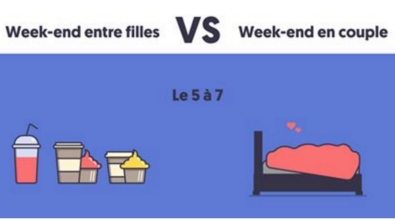 Illustration : "7 grosses différences entre 1 Weekend en amoureux et 1 weekend entre copines…"