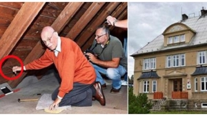 Illustration : "De retour dans sa maison d’enfance, il tire sur une ficelle qui se trouve dans le grenier… Et quelle découverte !"