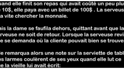 Illustration : "En voyant ce qu’une vieille dame cachait sous sa table, une serveuse éclate en pleurs ! Voici ce que c’était: "