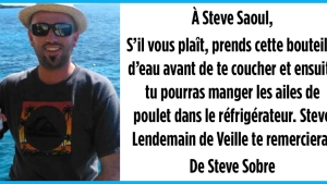 Illustration : "Steve se laisse une note à lire lorsqu'il sera saoul en rentrant. Mais le lendemain, il découvre une réponse plutôt inattendue..."