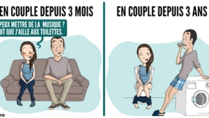 Illustration : "Couple depuis 3 mois VS couple depuis 3 ans. 10 illustrations!"